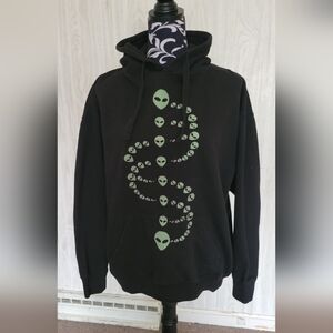 Men's Size L Black Alien DNA Drawstring Hooded Hoodie Sweatshirt